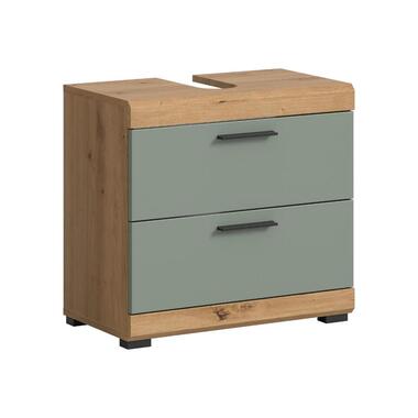 Hioshop Scout wastafel 2 deuren- 2 lades- 2 planken salvie decor- eiken decor