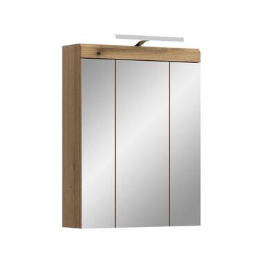 Hioshop Scout spiegelkast inclusief verlichting 3 spiegeldeuren eiken decor