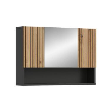 Hioshop Mone spiegelkast 2 deuren- 1 spiegeldeur- 1 plank eiken decor-