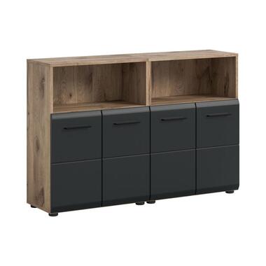 Hioshop Ice badkamer I13 zwart mat- eiken decor