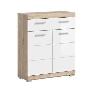 Hioshop Lambada badkamerkast 2 deuren- 1 lade wit hoogglans- eiken decor