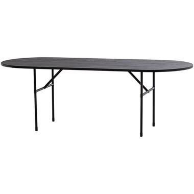 WOOOD Arthur Eettafel Ovaal Met H-Poot - Eikenhout - Zwart - 75x220x90