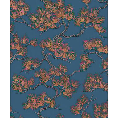 Dutch Wallcoverings Vliesbehang Wall Fabric pine tree - blauw - 10,05m x 53cm