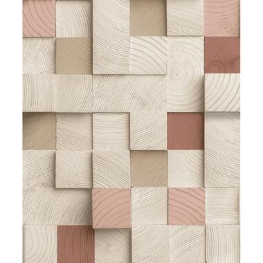 Dutch Wallcoverings Vliesbehang Artifice houtblokken - beige/oudroze - 10mx53cm