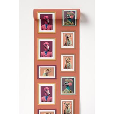 Dutch Wallcoverings Vliesbehang Artifice lijstjes met dieren - terra - 10mx53cm