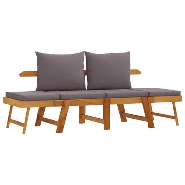 vidaXL - 2-in-1 Loungebank met donkergrijs kussens - Acaciahout - 205x74x66 cm
