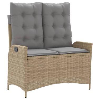 vidaXL - Verstelbare loungebank met grijs kussens - Beige rattan - 104x59x93 cm