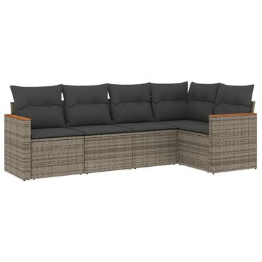 vidaXL 5-delige Loungeset kussens - hout armsteun & salontafel - Grijs