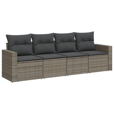 vidaXL Loungeset met kussens voor 4 personen - Grijs - Poly Rattan