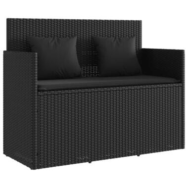 vidaXL - Tuinbank met kussens - Zwart - Poly rattan - 120x50x90.5 cm