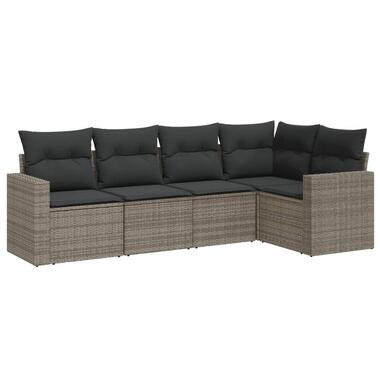vidaXL Loungeset met kussens voor 5 personen - Grijs - Poly Rattan - 5 stuks
