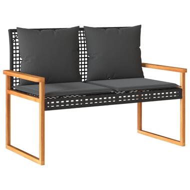 vidaXL - Tuinbank met kussens - Zwart - Poly rattan en acaciahout - 119x61x79 cm