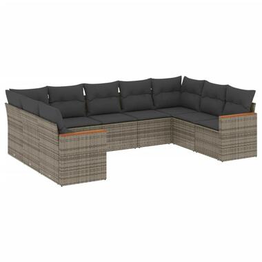 vidaXL Loungeset met 11 kussens en hout armsteun - Grijs - 10 stuks