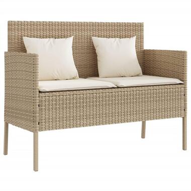 vidaXL - Tuinbank met crème kussens - Beige poly rattan - 113x61x87 cm