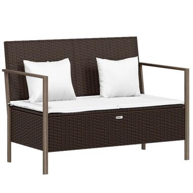 vidaXL - 2-zits Tuinbank met kussens - Bruin - Poly rattan - 112x59x82.5 cm