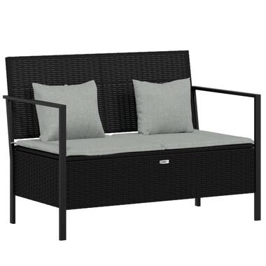 vidaXL - 2-zits Tuinbank met kussens - Zwart - Poly rattan - 112x59x82.5 cm