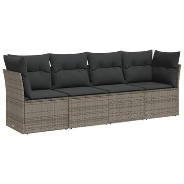 vidaXL Loungeset met kussens - set van 4 - Grijs - Poly Rattan - 234x62x69 cm