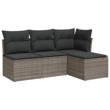 vidaXL Loungeset met kussens - Grijs - Poly rattan - 4 stuks