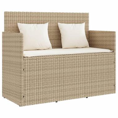 vidaXL - Tuinbank met crème kussens - Beige poly rattan - 120x50x90.5 cm