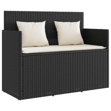 vidaXL - Tuinbank met crème kussens - Zwart poly rattan - 120x50x90.5 cm
