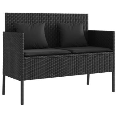 vidaXL - Tuinbank met kussens - Zwart - Poly rattan - 113x61x87 cm