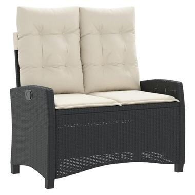 vidaXL - Verstelbare loungebank met crème kussens - Zwart rattan - 105x66x93 cm