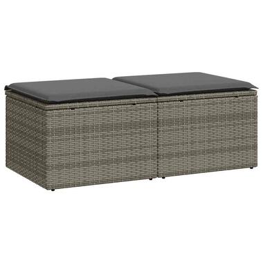 vidaXL Loungebank voor 2 met kussens poly rattan - Grijs krukken 110x55x37 cm