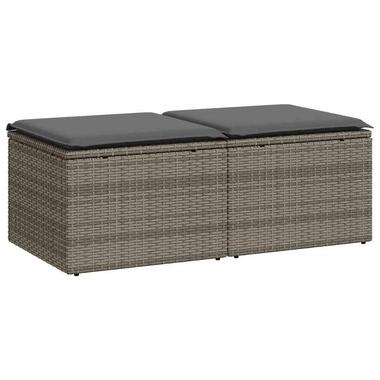 vidaXL Loungebank 2 zits met kussens poly rattan - Grijs krukken 110x55x37 cm