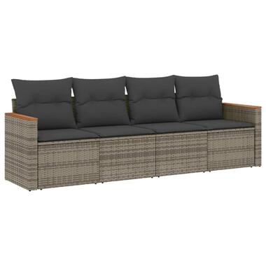 vidaXL 4-zits Loungebank met kussens - Grijs - Poly rattan -234x62x69 cm