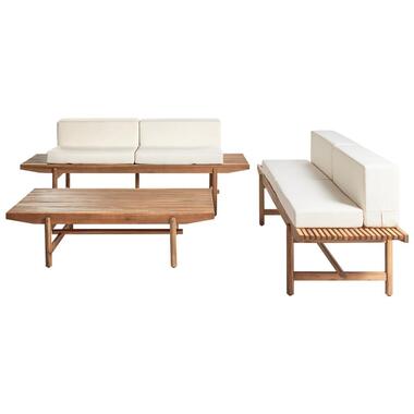 GIAVENO - Loungeset 4-zits - Gebroken wit - Acaciahout