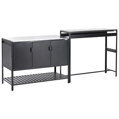 MAENZA - Buitenkeukenkast set met tafel - Zwart - Staal