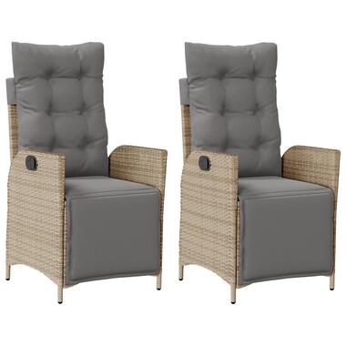 vidaXL - Verstelbare tuinstoelen en voetensteun - Beige - Poly rattan - 2 stuks