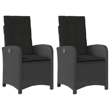 vidaXL - Verstelbare tuinstoel - Kussens - Zwart - Poly rattan - 2 stuks