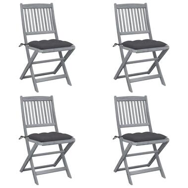 vidaXL - Inklapbaar tuinstoelen met kussens -Anthracite - Acaciahout - 4 stuks