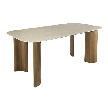 Eettafel Rechthoek Hout/Travertin - 180x90x76cm - Romano Curvo