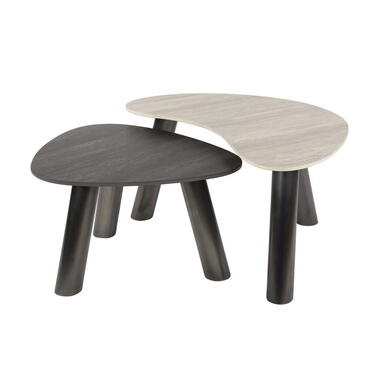 Salontafel Organisch Zwart/Grijs Travertin - Set Van 2 - Twin