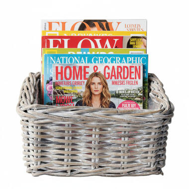 VD Leeden Opbergmand antiek wit 30 x 30 x 15 cm rotan