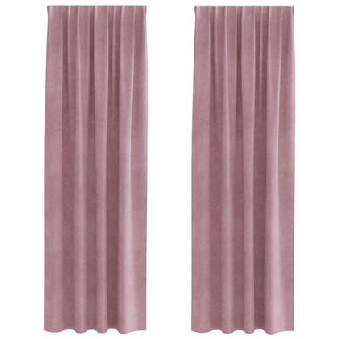 vidaXL Gordijnen - Verduisterend - Donkerroze - 140x260 cm - Fluweel - 2 Stuks