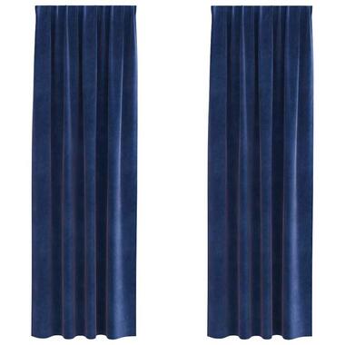 vidaXL Gordijnen - Donkerblauw - Verduisterend - 140x245 cm - Fluweel - 2 Stuks