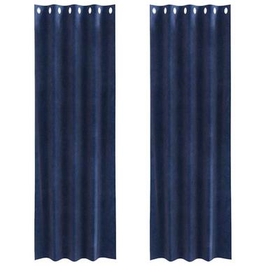 vidaXL Gordijnen met ringen - Donkerblauw - 140x225 cm - Fluweel - 2 Stuks