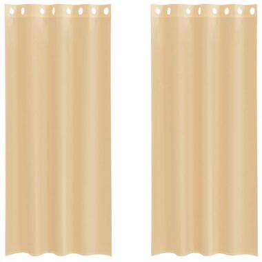 vidaXL Gordijnen van voile met ringen Zand 140x245 cm Stof 2 Stuks