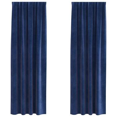 vidaXL Gordijnen - Verduisterend - Donkerblauw - 140x225 cm - Fluweel - 2 Stuks