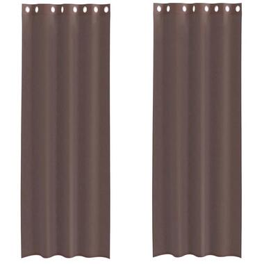 vidaXL Gordijnen van voile met ringen Bruin 140x260 cm Stof 2 Stuks