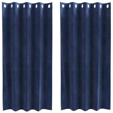 vidaXL Gordijnen met ringen - Donkerblauw - 140x175 cm - Fluweel - 2 Stuks