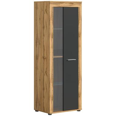 Hioshop Jam vitrinekast 1 glasdeur grijs- eiken decor