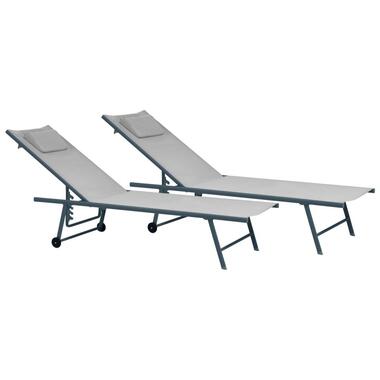 SORONI - Ligstoel set van 2 - Grijs/Lichtgrijs - Staal