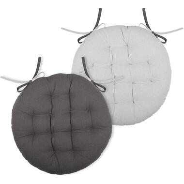 Stof Textile stoelkussen rond - licht/donkergrijs - 2 zijden