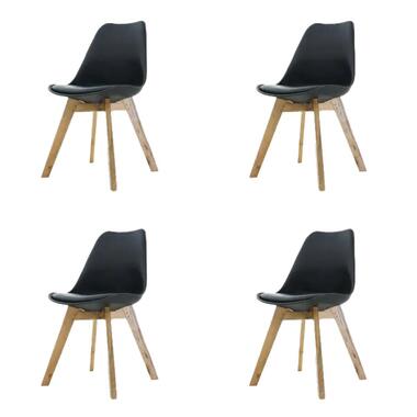 Essence Madera eetkamerstoel zwart - Houten onderstel - Set van 4