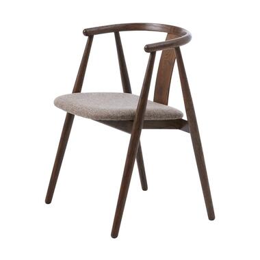 Olivine Kenza Eikenhouten Eetkamerstoel - Donkerbruin met Warm Grijs Zitting