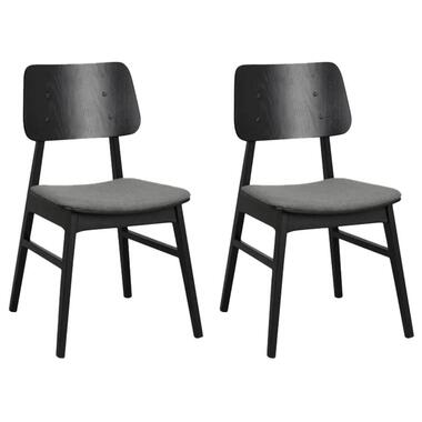 Rowico Home Nagano Eetkamerstoel Zwart - Grijs Kussen - Set Van 2